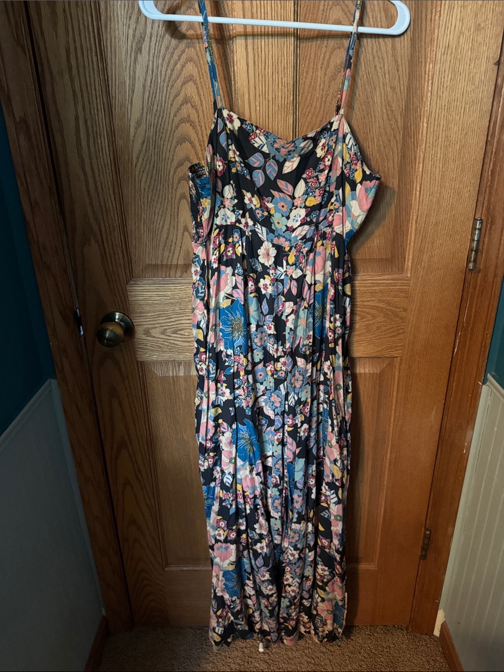 Natural Life Floral jumpsuit in Navy with Pink & Blue Blooms